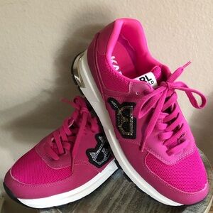 Karl Lagerfeld Fuchsia Hot Pink Paris Mayu Bling Logo Cat Sneakers Sz 8.5M